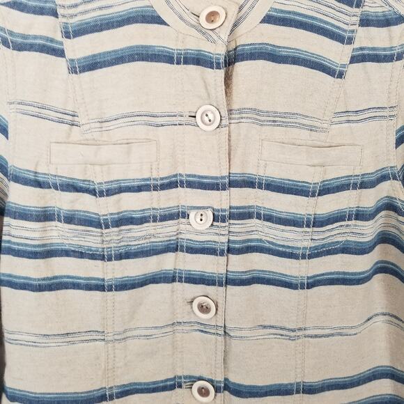 Coldwater Creek Women's Linen Cotton Blue Tan Striped Button Up Jacket Size 8 - Picture 5 of 8